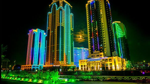 Чечня, грозный сити ночью, грозный