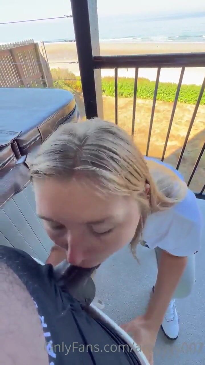 A beautiful girl with a nice ass makes a deep blowjob