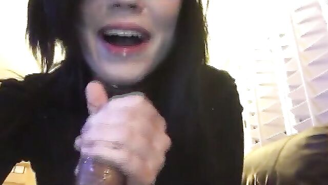 Freaky teen laughs as her bf surprises her with cum in mouth