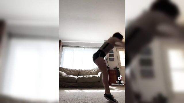 A beautiful and muscular woman shows off her lean beef patty shorts