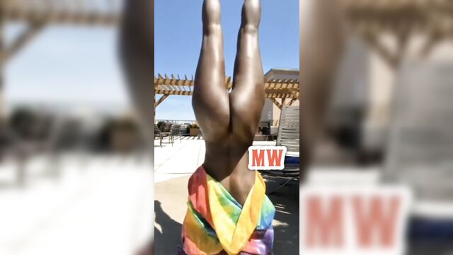 Ebony girl with big ass does handstand twerk