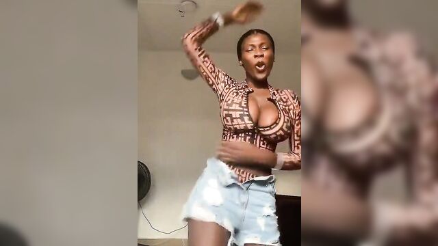 African chick with huge natural tits takes shower and gets fucked