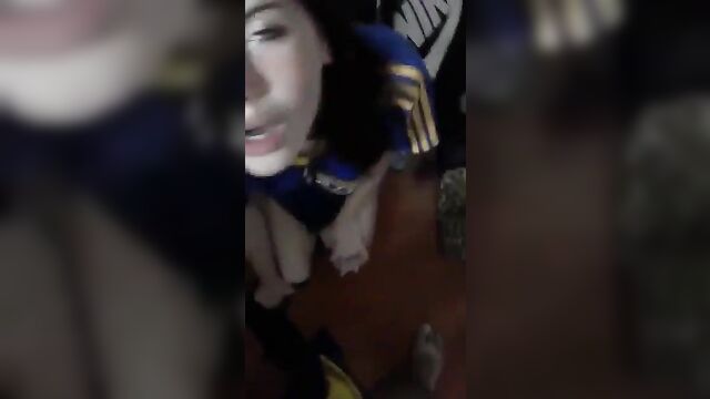 Spanish slut gets her mouth full of soccer player’s cock