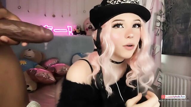 Belle delphine’s deepfake blowjob scene with a big black cock