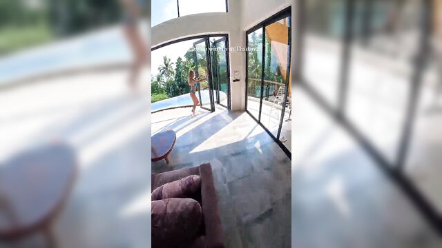 A hot girl with big tits and ass gets wet and horny