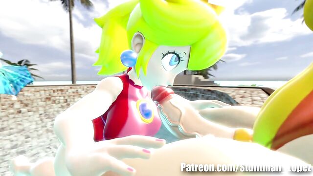 A futa princess peeps at daisy, then fucks her hard outside