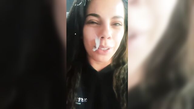 Semen on the face of lizbeth rodríguez, a real whore