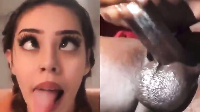 A guy is having fun with a black girl in splitscreen