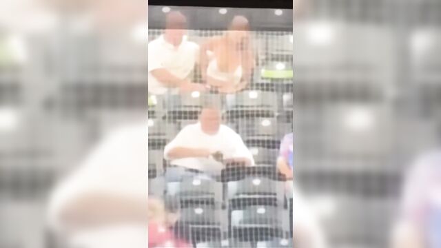 Older guy at baseball game flashes and gropes sexy young babe’s tits
