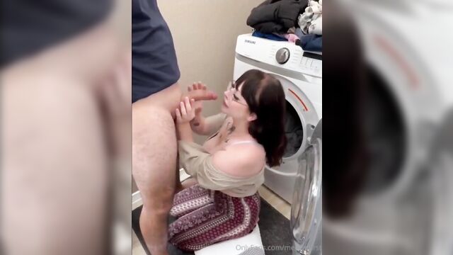 The stepmom is doing laundry and getting fucked hard