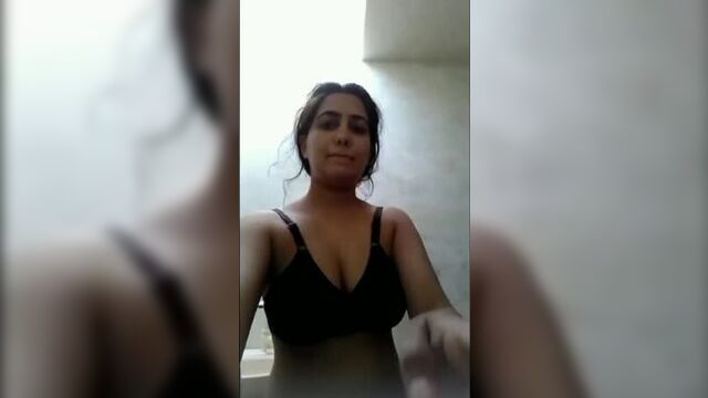 Pakistani muslim slut beautiful busty whore stripping nude selfie bra striptease in bathroom arab bitch huge sexy hot breasts