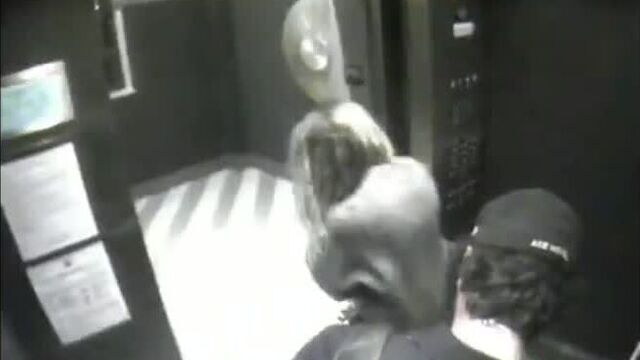 Amber heard getting on the elevator with james franco