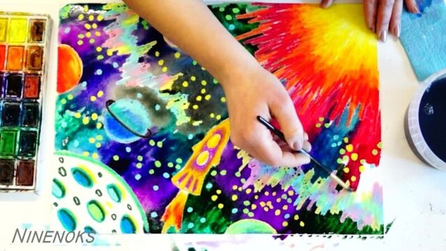 Что нарисовать на день космонавтики. уроки рисования.