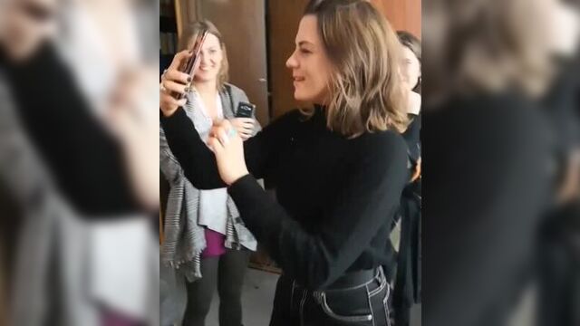 Morgane polanski with roman polanski on the phone together at the directing department of the lodz film school (28.11.2018)