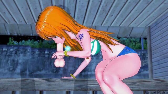 Nami gets a creampie on the beach! one piece hentai