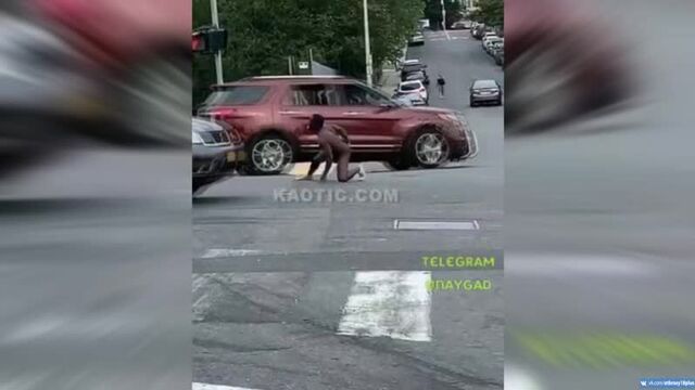 Черная голая макака в америке выбежала на дорогу и начала мастурбировать