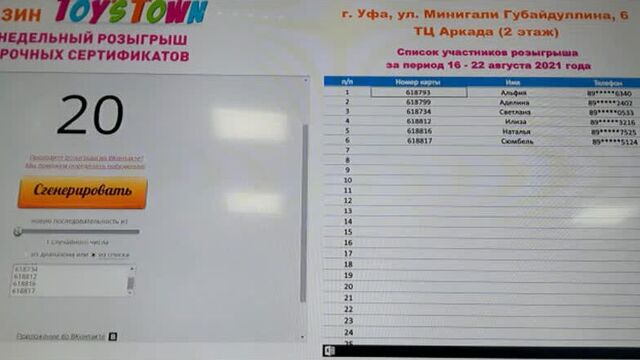 Уфа, тц аркада: : итоги еженедельного розыгрыша подарочных сертификатов: с 16 по 22 августа 2021 года